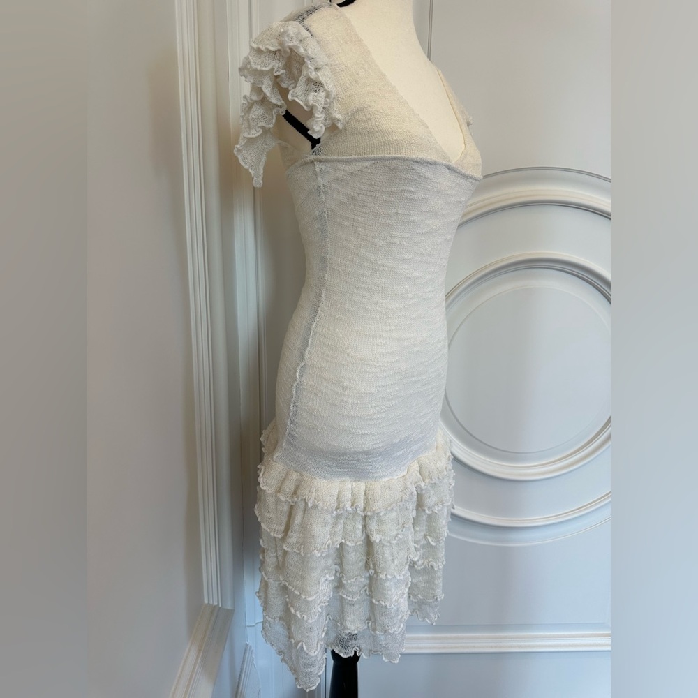 Y2K Romantic Vintage Victorian Boho Western Style Ivory Sheath Ruffled Dress - Picture 5 of 14